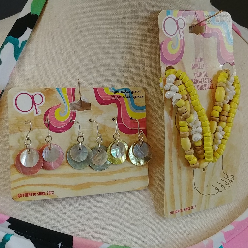 NWT OP Trio of Anklets and Trio of Shell Earrings Boho